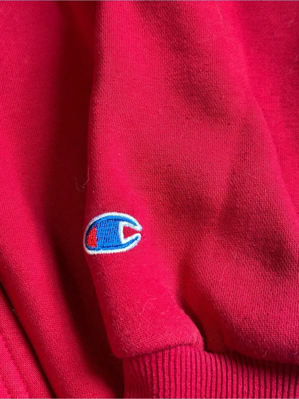 Vintage Champion Spellout Hoodie Red Distressed Y2K Large